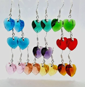 Crystal glass faceted 14mm heart dangle earrings in a choice of colour, gift - Picture 1 of 13