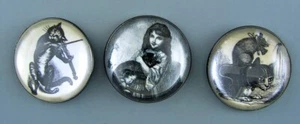 LARGE PICTURE BUTTON WITH CRYSTAL DOME - CATS - SET OF 3 - Picture 1 of 2