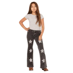 BG6PD05337 Rock & Roll Girls' Star Print Flare Jean - Charcoal NEW - Picture 1 of 9