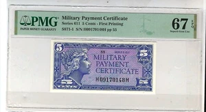 US MPC 5 cents Series 611 PMG 67 Superb Gem EPQ uncirculated - Picture 1 of 2