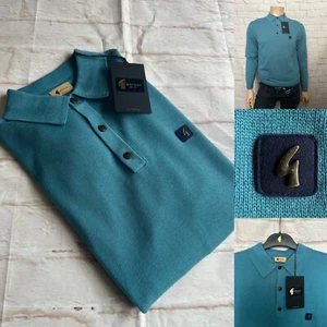 Gabicci Vintage "FRANCESCO" Long Sleeve Knitted Polo, Teal, Size Medium, BNWT - Picture 1 of 8