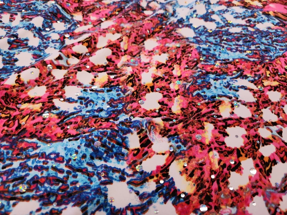 Блестящая трикотажная ткань поп круги джерси серебряные точки богемное блестящее в ярдах    - Изображение 1 из 4