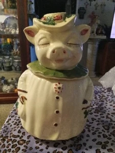 1940er SHAWNEE KERAMIK WINNIE DAS SCHWEIN KEKSDOSE MIT KLEEBLATT *schön* - Bild 1 von 22