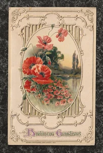 Postal de cumpleaños John Winsch 1912 mecánica en relieve amapolas por River - Imagen 1 de 3