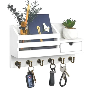 Key and Mail Holder for Wall, Mail Organizer Wall Mount with 6 Hooks and Stor... - Picture 1 of 7