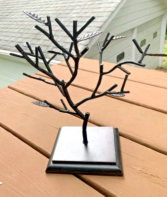 Metal Jewelry Rack Holiday Seasonal Ornament Holder Decor Black Tree Goth 11” - Image 1 of 4