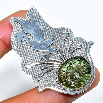 Ювелирный кулон из серебра 925 пробы с молдавитом кварцем 2,17 дюйма y933 - Изображение 1 из 3