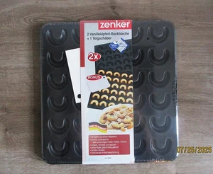 NEU - 2 VANILLEKIPFERL BACKBLECHE 60 STÜCK ZENKER + 1 TEIGSCHABER - 30x31cm - Bild 1 von 2