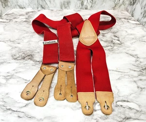 Carhartt Suspenders Mens One Size Red Wide Leather With Buttons Work Utility - Picture 1 of 11