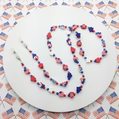 Collar de gafas patrióticas, cadena de gafas 4 de julio, soporte para gafas de sol Foto 1 de 4