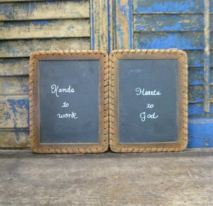 Kleine frühe antike Schul-Doppelschiefer-Kreidetafel - Bild 1 von 9