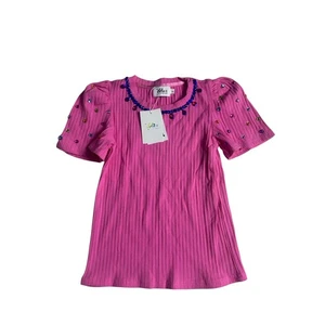 Lola & The Jungen Mädchen Top Neu mit Etikett Größe 8 rosa Schmuck verziert gerippt - Bild 1 von 5