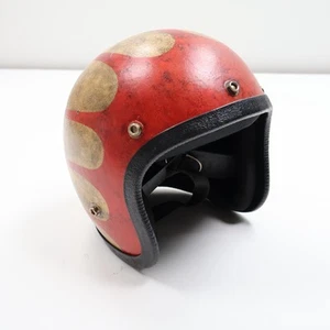 VINTAGE ADJ RED FLAMES OPEN FACE MOTORCYCLE HELMET 1978 no size tag XS/S ? AS/IS - Picture 1 of 13