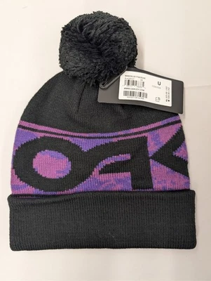 Oakley Adult Pom Beanie Wanderlust Snowboarding Winter Skiing Black Purple New - Image 1 of 3