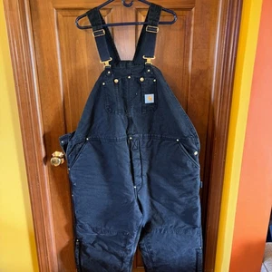Carhart Overalls Black Insulated Bib Coverall Double Knee DARK BR/BLK 50x30 - Picture 1 of 4