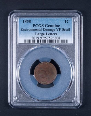 1858 Flying Eagle Cent 1c Large Letters PCGS Genuine VF details WB308 - Image 1 of 2