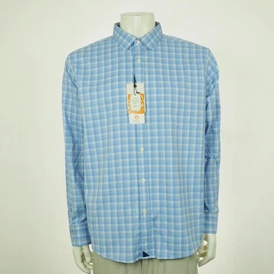 Nuova camicia Untuckit bottoni uomo 2XL XXL blu plaid zonte elasticizzata vestibilità regolare - Immagine 1 di 4