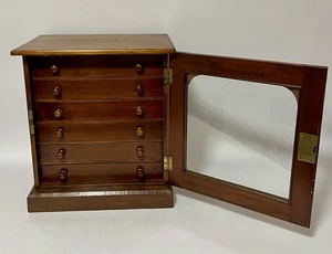 Antique Victorian Collectors Specimen Tabletop Cabinet Chest Glazed Drawers - Picture 1 of 18