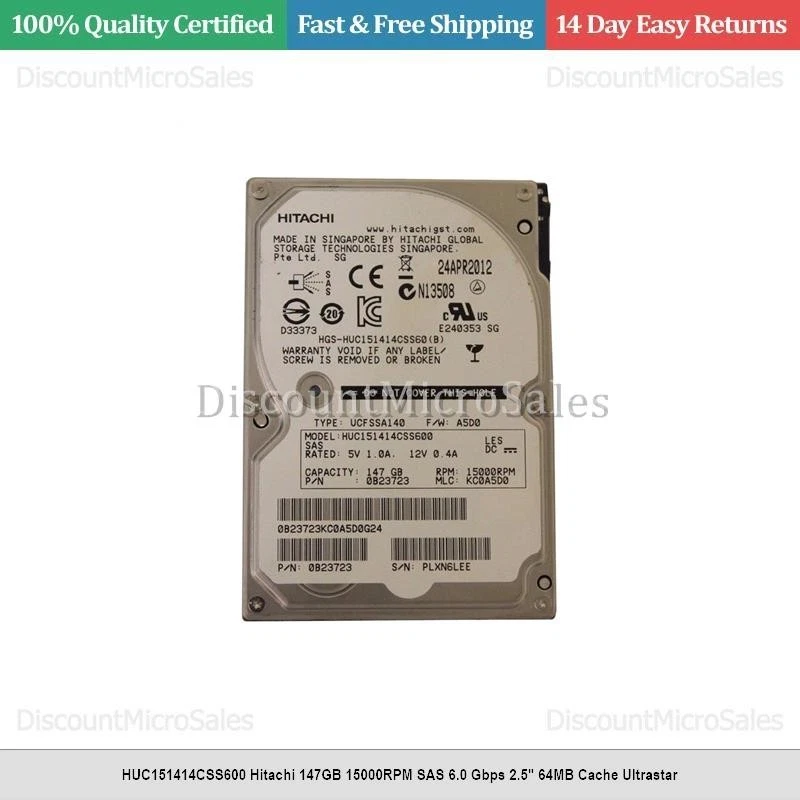 HUC151414CSS600 Hitachi 147GB 15000RPM SAS 6.0 Gbps 2.5" 64MB Cache Ultrastar - Image 1 of 1