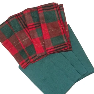 Christmas Dinner Napkins Set Of 8 Red Green Gold Tartan Plaid Cotton Holiday - Picture 1 of 6