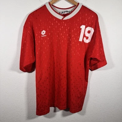 Vintage Lotto Italia Red Soccer Jersey #19 Short Sleeve | Men's Medium - Image 1 of 4