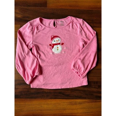 Gymboree Girls 5T Pink Long Sleeve Snowman Holiday Christmas Top - Image 1 of 3