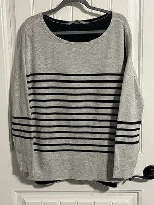 #8182. Athleta Women's Gray/Black Striped Knit Pullover Sweater. Size XL - Image 1 of 4