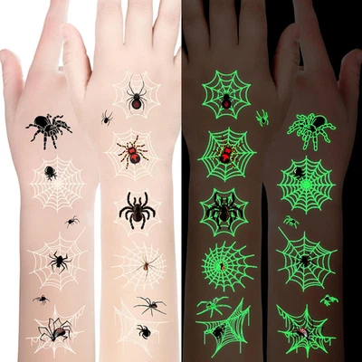 CHAWONER Halloween Tattoos Für Kinder- 10 Blatt Leuchtend Halloween Temporäre Spinnen Und