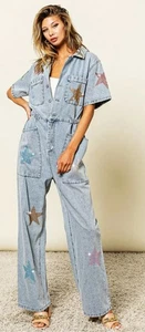 BIBIWomen's Tantrum Blue Denim Jumpsuit With Jersey Size XL - Picture 1 of 11