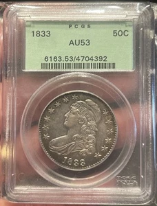 1833 Capped Bust Half Dollar 50C PCGS AU 53 OGH Rare Undergraded Free Shipping - Picture 1 of 2