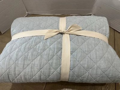 Pottery Barn Belgian Flax Linen Diamond Quilt King Cal King Mineral - Image 1 of 4