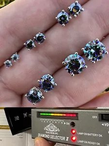 Real Dark Navy Blue Moissanite Screwback Stud Earrings 925 Silver 3-8mm Iced - Picture 1 of 24