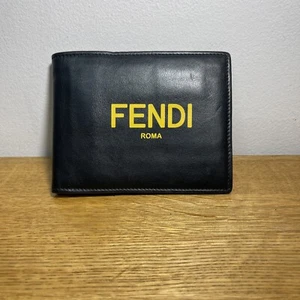 FENDI 7M0001 Logo Geldbörse Faltgeldbörse Leder Schwarz & Gelb mit Münzfach - Bild 1 von 19