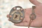 Vintage Iron Handcrafted Brass Fitted Engraved Solid Padlock