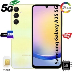 Téléphone portable Samsung Galaxy A25 5G débloqué d'usine double SIM GSM 128 Go jaune - Photo 1 sur 10