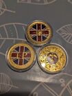 Crowns Coins Job Lot X3 In Capsules - 1972, 1977, 1980 - Gold Plated With Colour