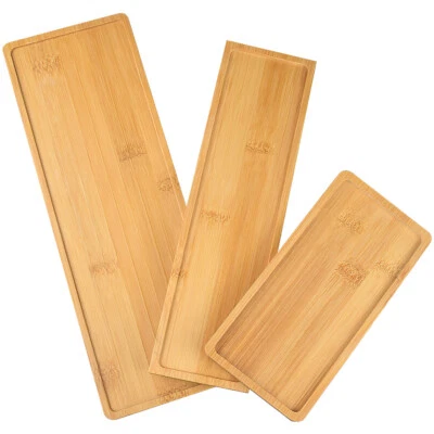 Rectangle Bamboo Tray Plant Pot Saucer Bathroom Organizer Home Decor Wood Tray - Image 1 of 4