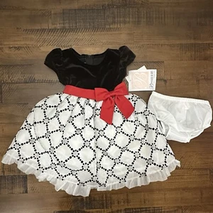 BONNIE JEAN Little Girls' Black White Silver Red Dress - 2 Piece- Size 12 Months - Picture 1 of 5