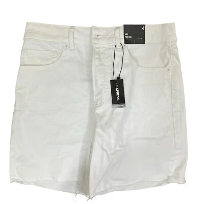 EXPRESS Womens Cut Off Shorts Midi High Rise Sz 4 Cotton Blend Stretch White - Image 1 of 4