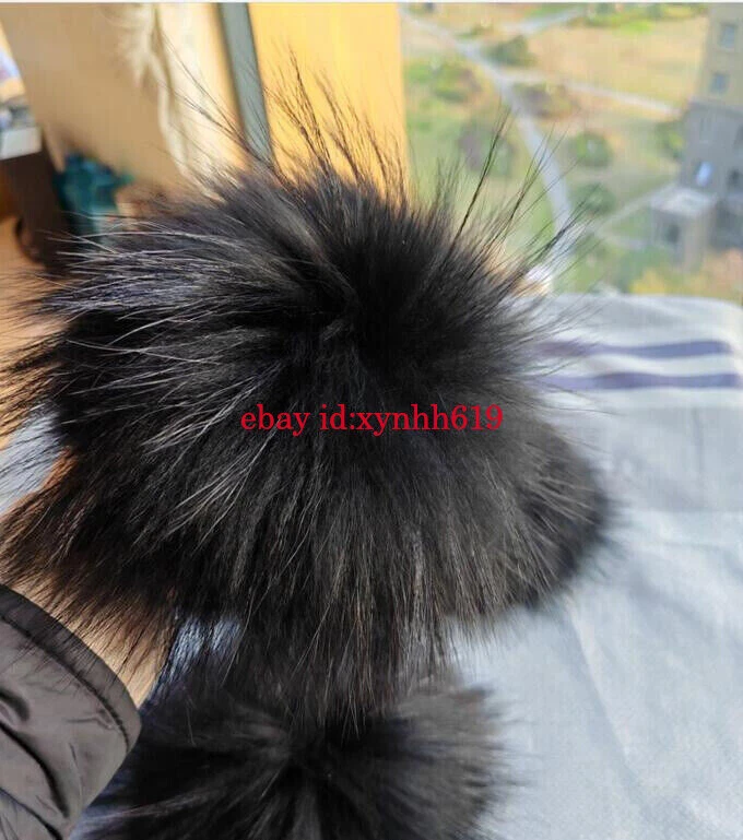 GREENFOREST168 100% Echt Ussuri Waschbärfell Bommel Handarbeit echt Pelz Fell Pompon 12-19cm