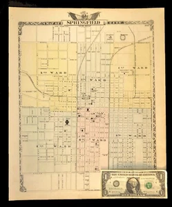 ca 1876 SPRINGFIELD Illinois Map of City Plat Map IL TW&W RR Original Atlas - Picture 1 of 9