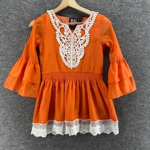 New Ru Apparel Dress Girls L Large Orange Sheath Short Cold Shoulder Long Sleeve - Picture 1 of 10