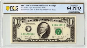 1990 United States Fr. 2029-G PCGS Choice UNC 64 PPQ 10 Dollars Chicago - Picture 1 of 2