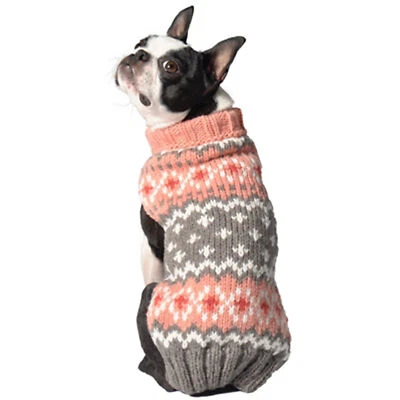 Chilly Dog Peach Fairisle Wool Dog Winter Sweater - Image 1 of 2