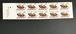 Vintage Christmas Sleigh .25 Cent Holiday Greetings PANE 20 stamps 1989 - Picture 1 of 2