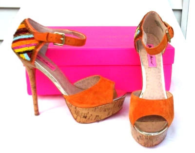 Туфли Betsey Johnson Izabell с бисером ремешком на лодыжке на платформе на оранжевых каблуках размер 7,5 - Изображение 1 из 4