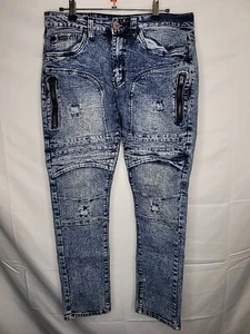 Phat Farm Jeans Mens 32x30 Blue Acid Wash Moto Pants Grunge Stretch Denim Y2K - Picture 1 of 14