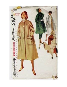1950s UNCUT Simplicity 1508 Size 12, Coat Sewing Pattern, Pristine Orig. Folds - Picture 1 of 6