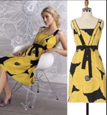 Vestido Anthropologie MOULINETTE SOEURS estações mais brilhantes seda floral amarelo tamanho 8 - Imagem 1 de 4