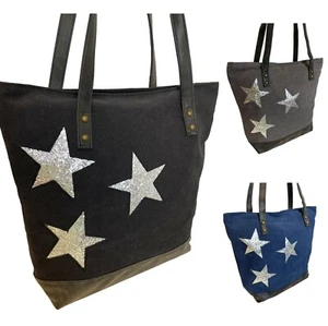 STERN LADIES' BAG SHOPPER STAR CANVAS FASHION HIP BAG FABRIC BAG - Picture 1 of 10